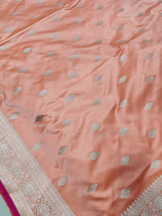 PEACH MASHRU KATAN SILK SAREE