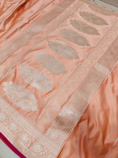 PEACH MASHRU KATAN SILK SAREE