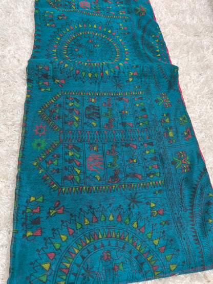 SEA GREEN COTTON SILK SAREE WITH MANDALA PRINT