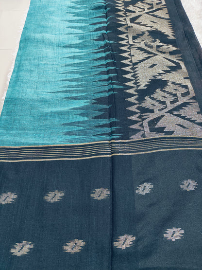LINEN COTTON SAREE WITH GANGA JAMUNA BORDER