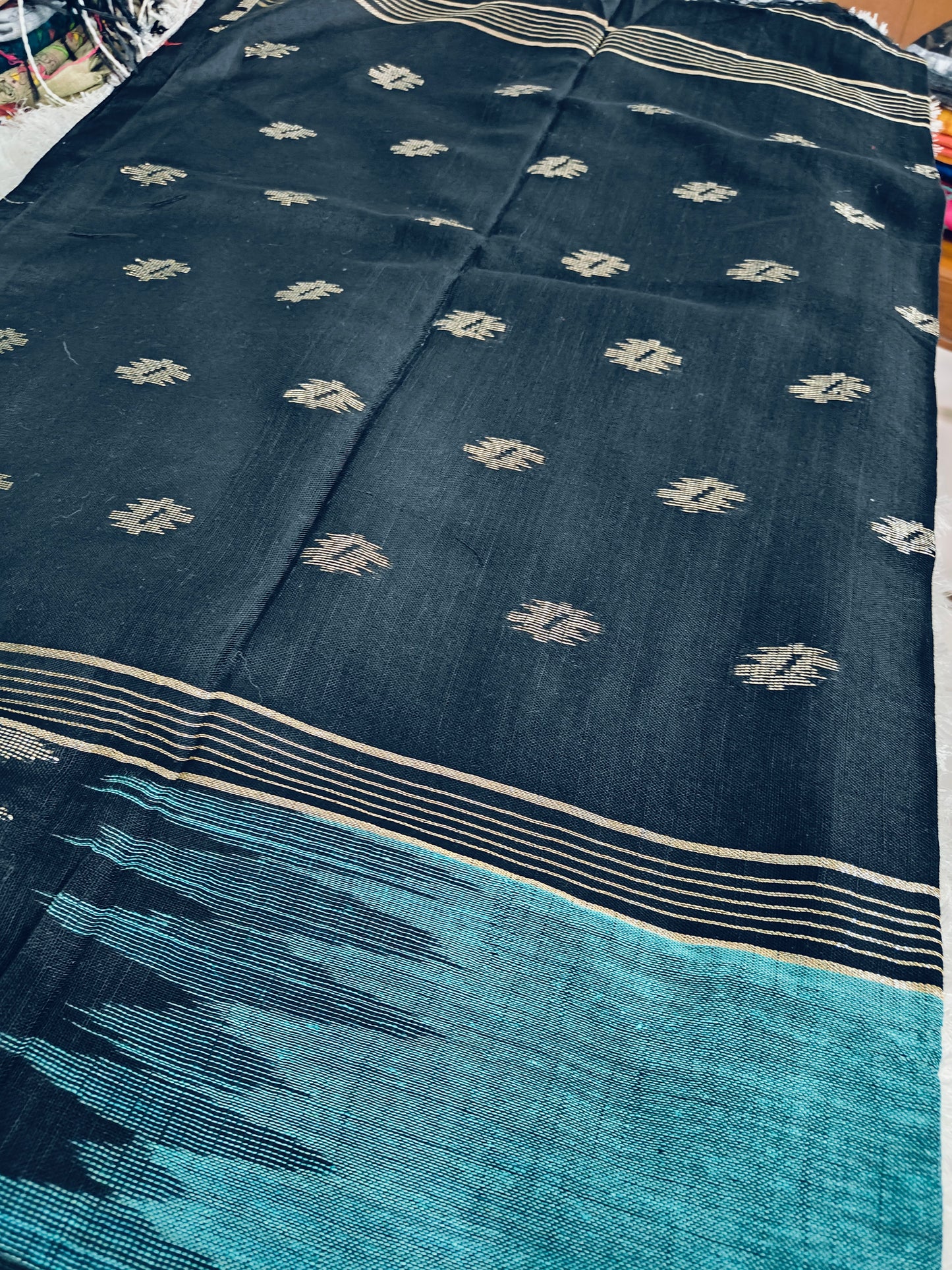 PURE LINEN COTTON SAREE WITH GANGA JAMUNA BORDER
