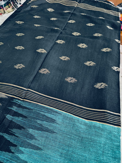 LINEN COTTON SAREE WITH GANGA JAMUNA BORDER