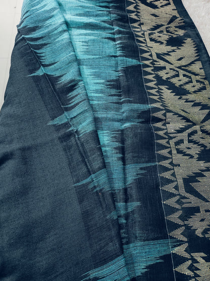 LINEN COTTON SAREE WITH GANGA JAMUNA BORDER