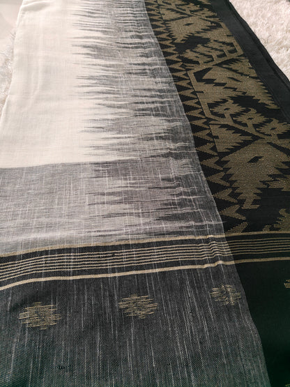 BLACK-WHITE LINEN COTTON SAREE