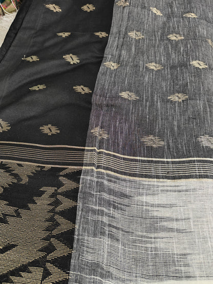 BLACK-WHITE LINEN COTTON SAREE
