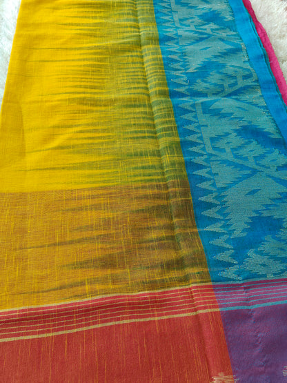 YELLOW COTTON LINEN  SAREE