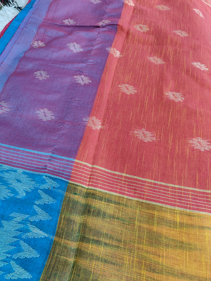 YELLOW COTTON LINEN  SAREE