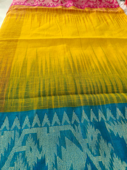 YELLOW COTTON LINEN  SAREE