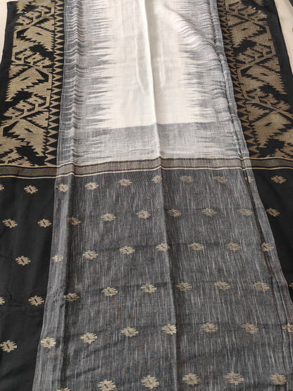 BLACK-WHITE LINEN COTTON SAREE