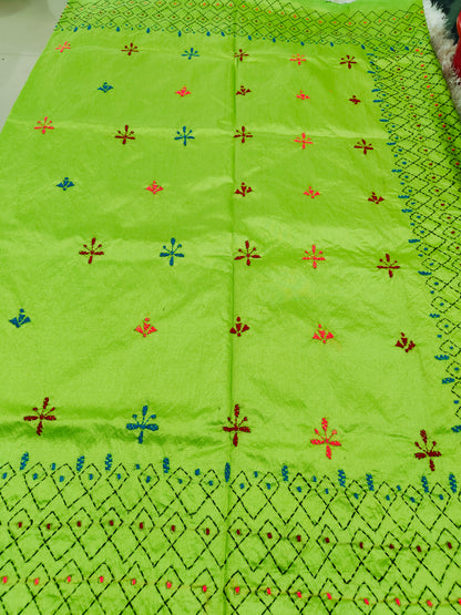 GREEN COTTON SILK SAREE KANTHA STICH