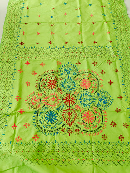 GREEN COTTON SILK SAREE KANTHA STICH