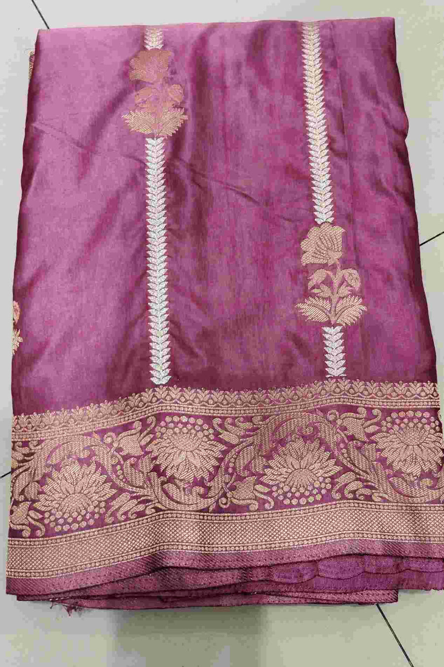 PINK GAJJI KATAN SAREE WITH ZARI STRIPS