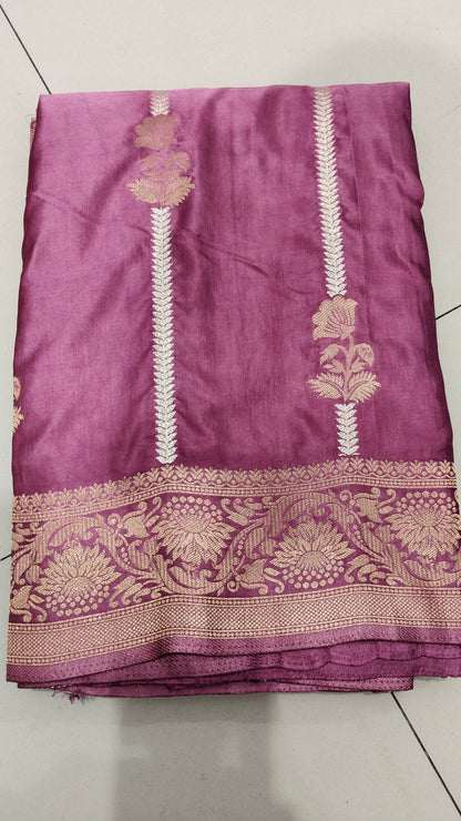 PINK GAJJI KATAN SAREE WITH ZARI STRIPS
