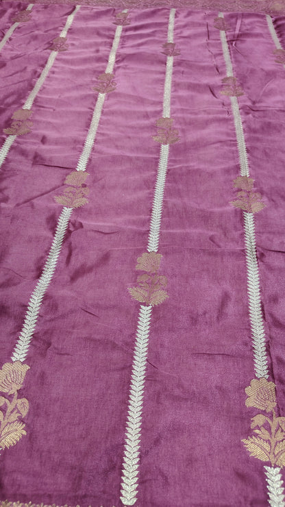 PINK GAJJI KATAN SAREE WITH ZARI STRIPS