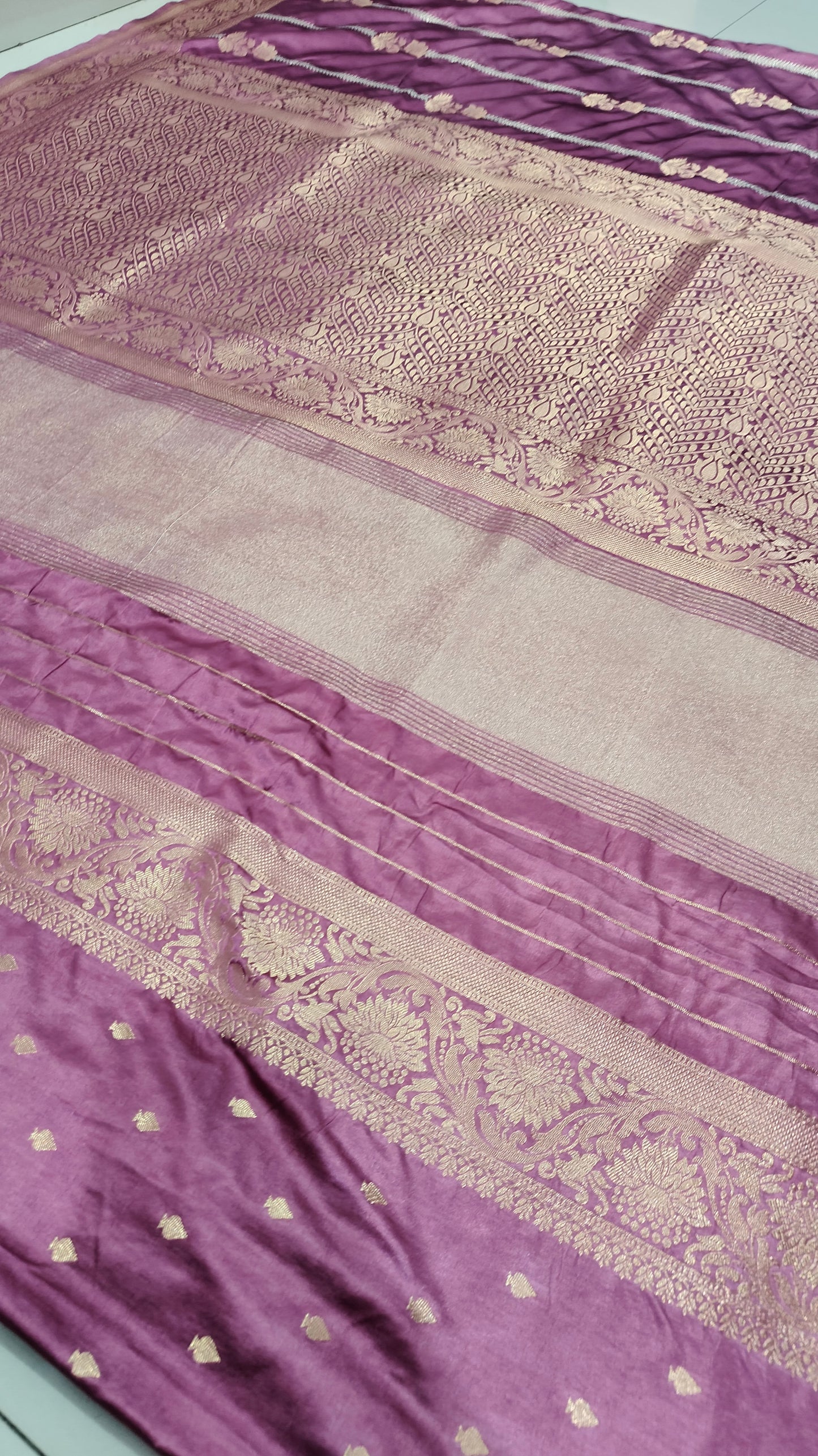 PINK GAJJI KATAN SAREE WITH ZARI STRIPS