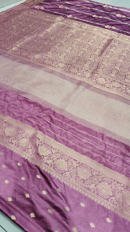 PINK GAJJI KATAN SAREE WITH ZARI STRIPS