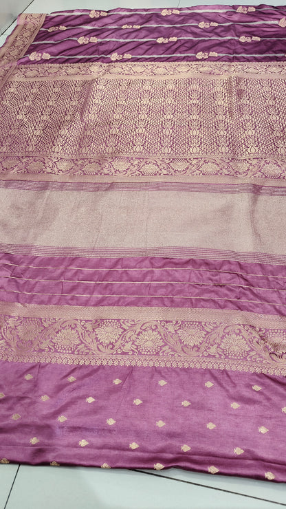 PINK GAJJI KATAN SAREE WITH ZARI STRIPS