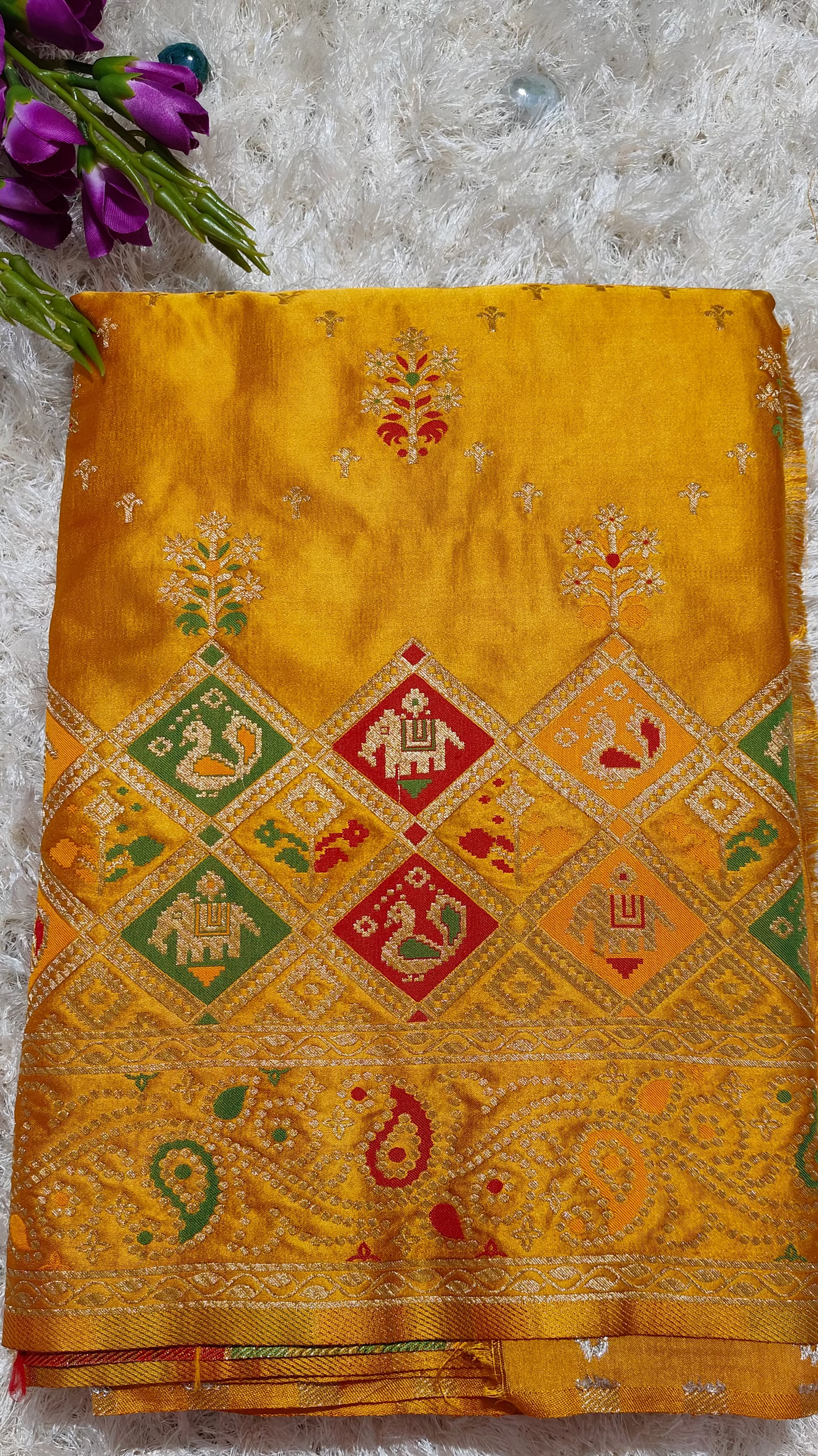 GOLDEN SOFT MASHRU KATAN SILK SAREE