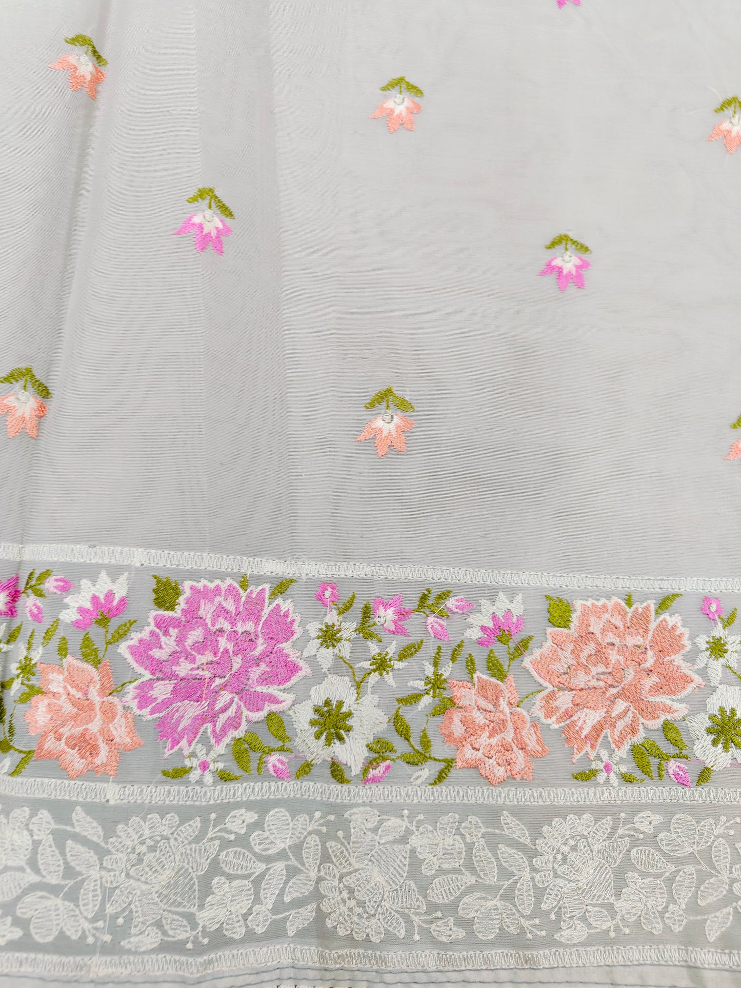 GREY ORGANZA SAREE WITH PARSI EMBROIDERY