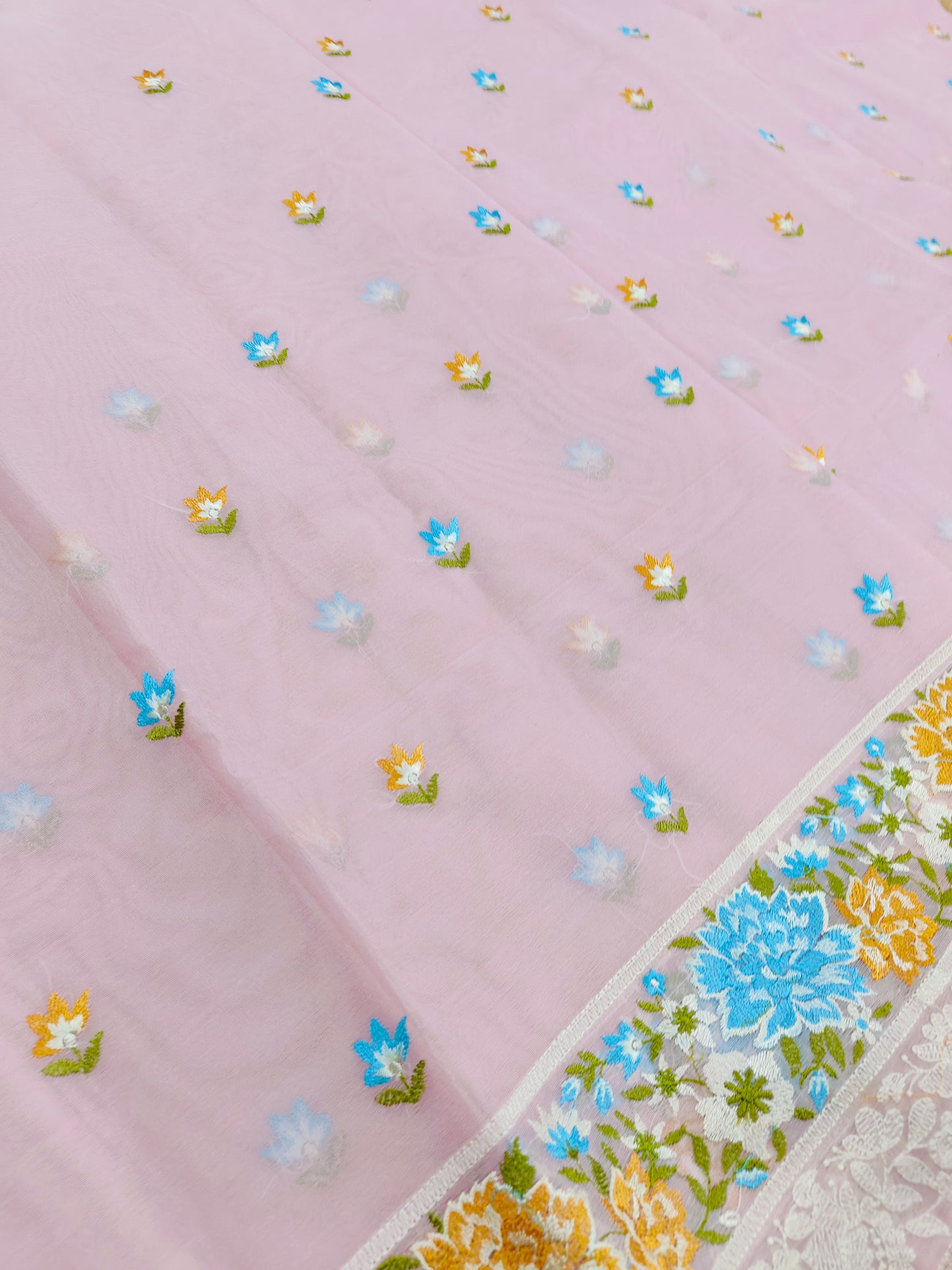 PINK ORGANZA SRAEE WITH EMBROIDERY