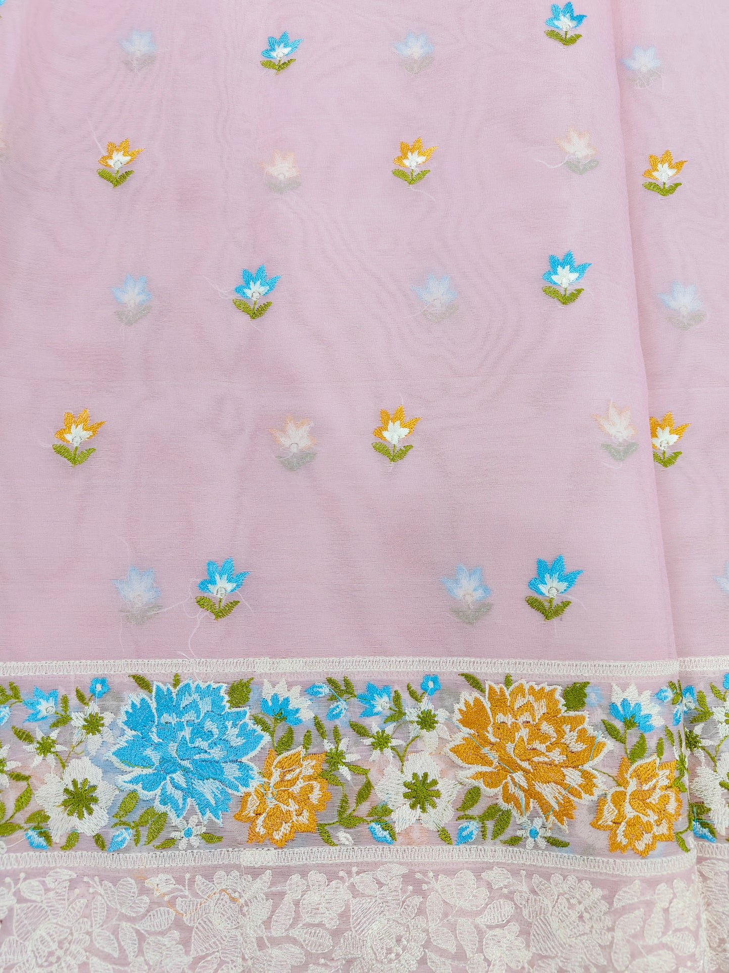 PINK ORGANZA SRAEE WITH EMBROIDERY