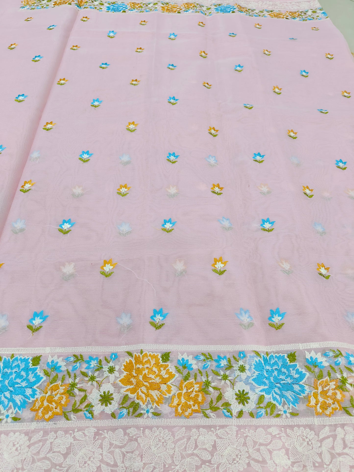 PINK ORGANZA SRAEE WITH EMBROIDERY