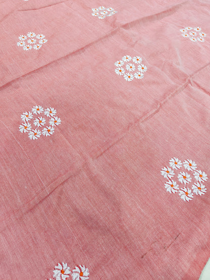 PARIJAT - PINK PURE COTTON SAREE WITH EMBRIODERY