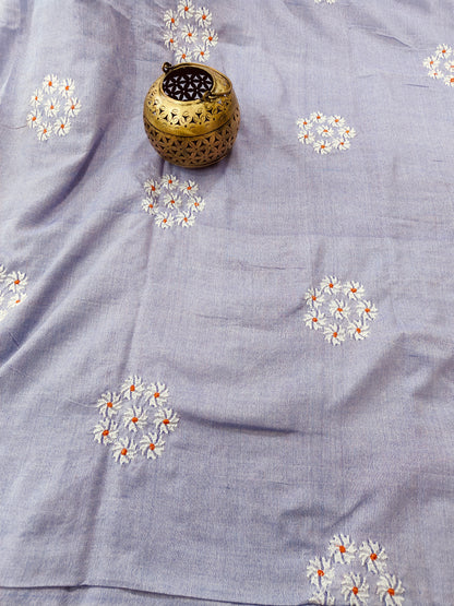 GREY  COTTON SAREES WITH EMBRIODERY
