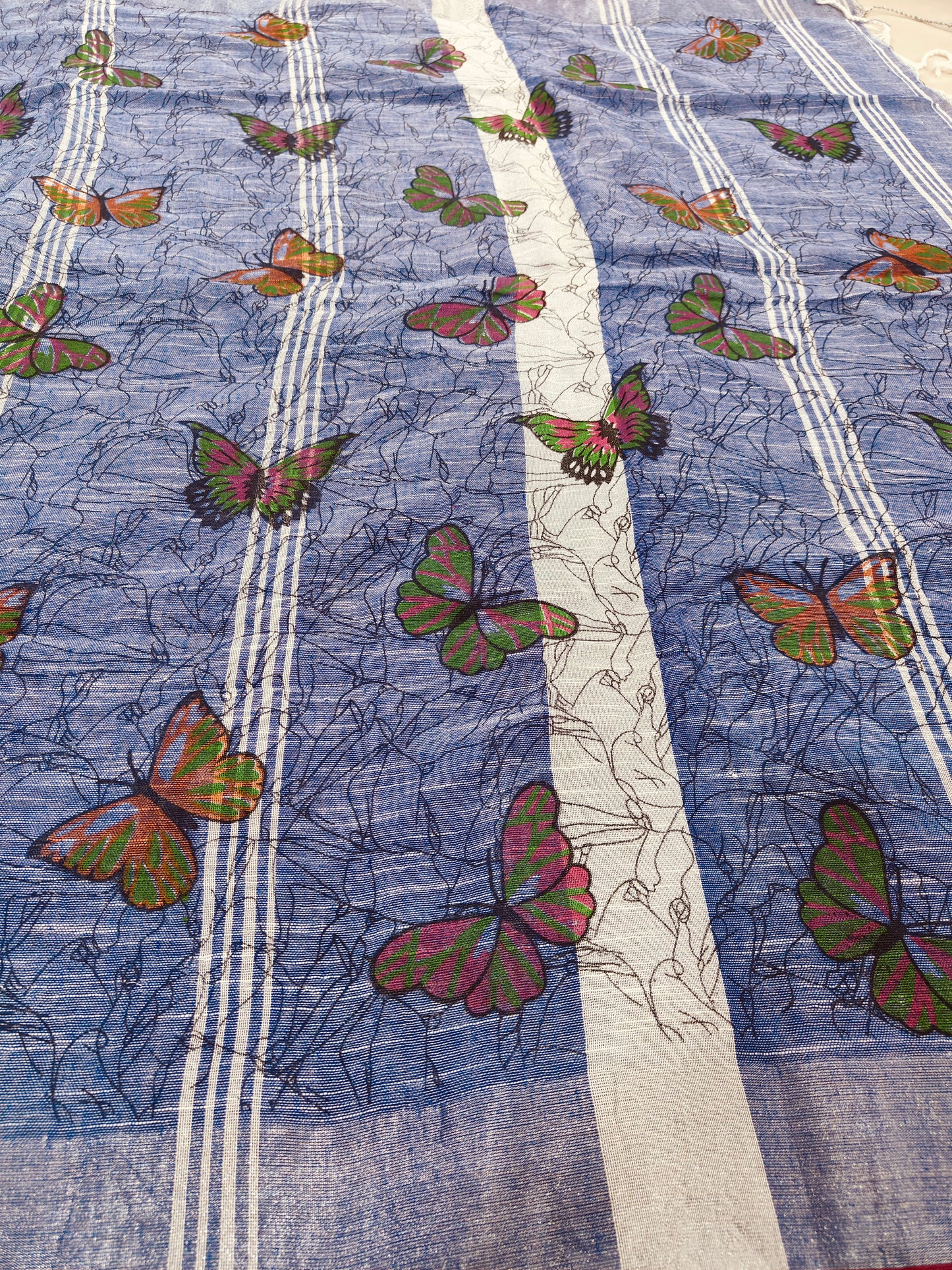 BLUE KHADI COTTON SAREE WITH DIGITAL PRINT