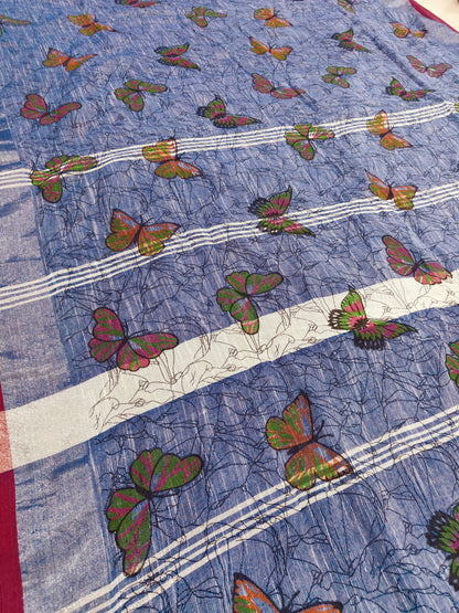 BLUE LINEN COTTON DIGITAL PRINT