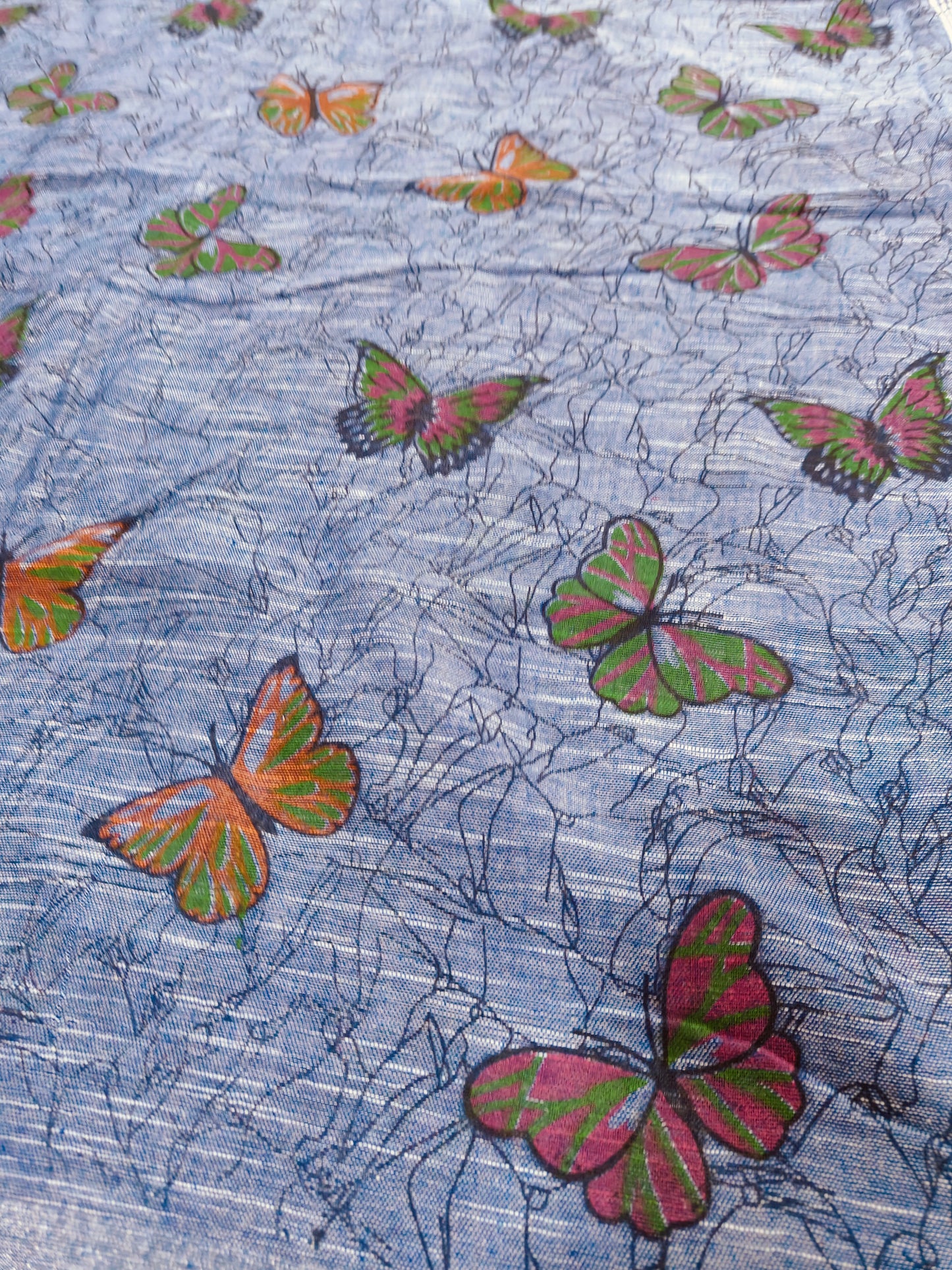 BLUE KHADI COTTON SAREE WITH DIGITAL PRINT