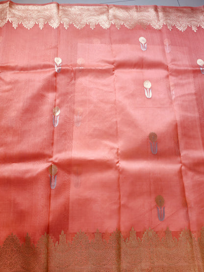 REKHA JI INSPIRED PEACH KORA ORGANZA SAREE