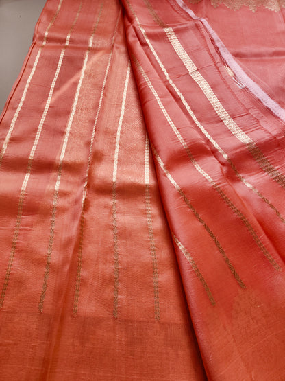 REKHA JI INSPIRED PEACH KORA ORGANZA SAREE