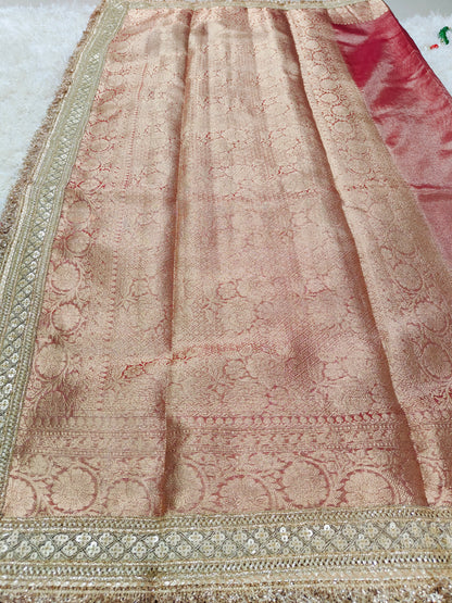 WINE TISSUE KATHBAN SAREE WITH LACE BORDER