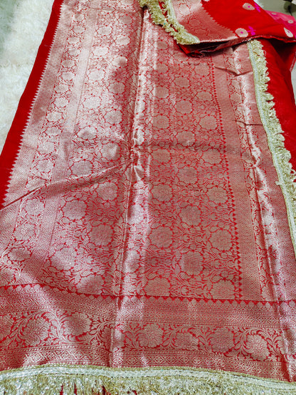 RED KORA ORGANZA MAHARANI SAREE