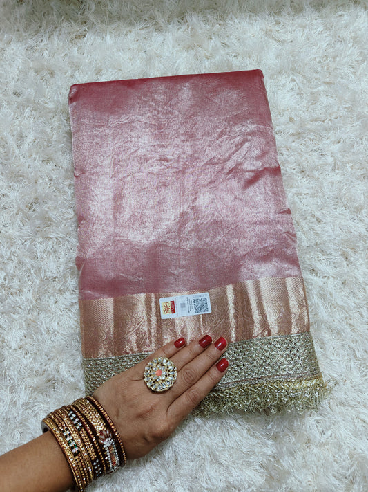 PINK PURE TISSUE KATHBAN SAREE
