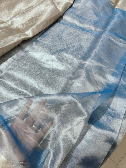 SKY BLUE PURE TISSUE MAHARANI SAREE