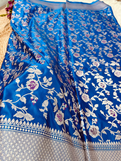 GERMAN BLUE MASHRU KATAN SAREE