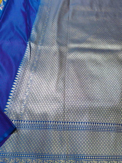 GERMAN BLUE MASHRU KATAN SAREE
