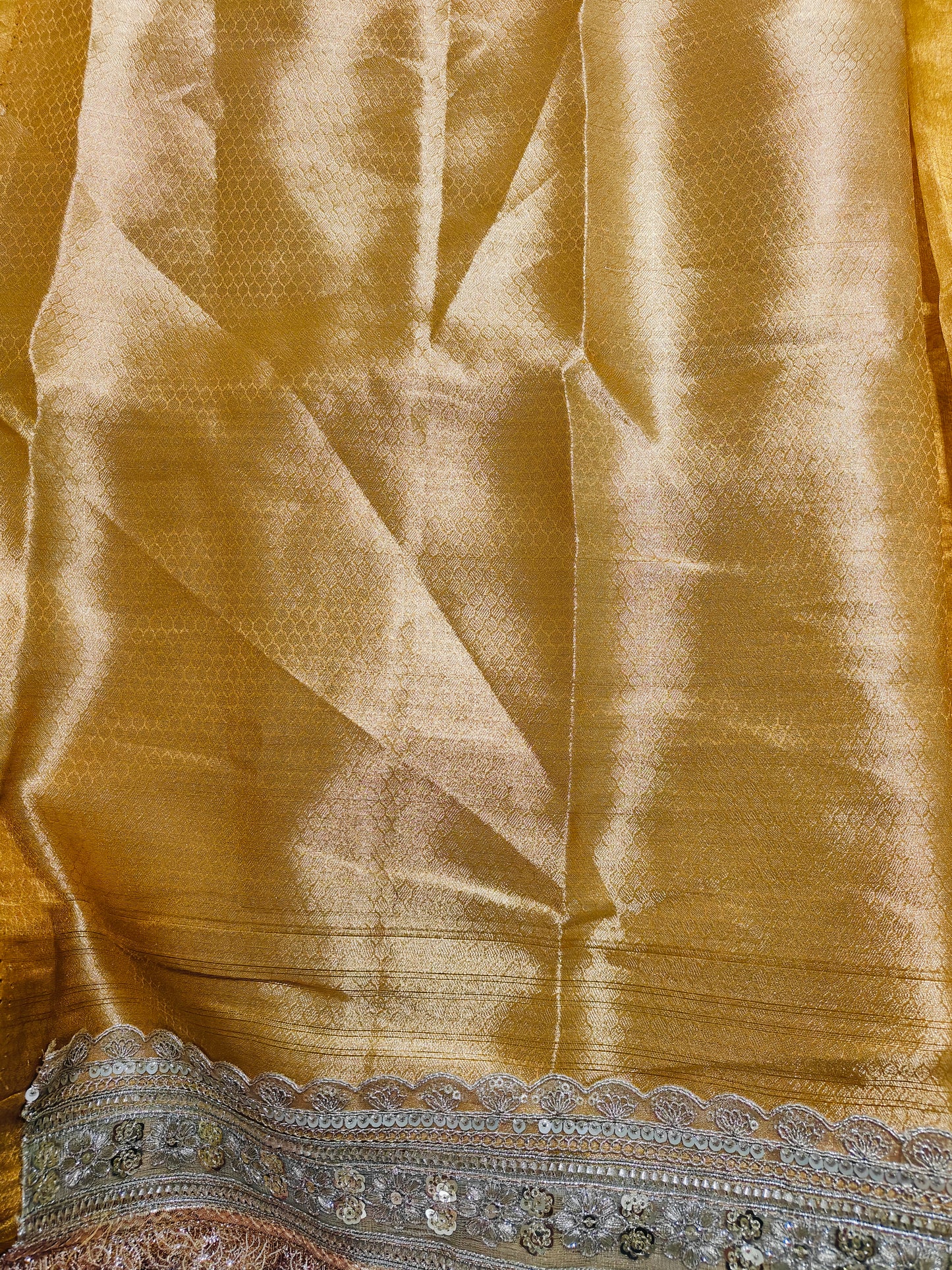 CELEBRITY INSPIRED MUSTARD YELLOW TISSUE KATHBAN SAREE