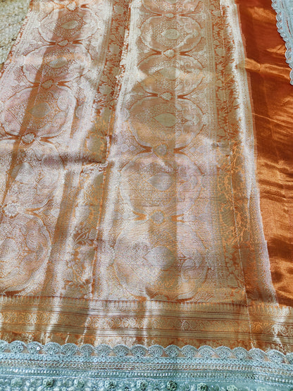 RUST ORANGE PURE TISSUE MAHARANI SAREE