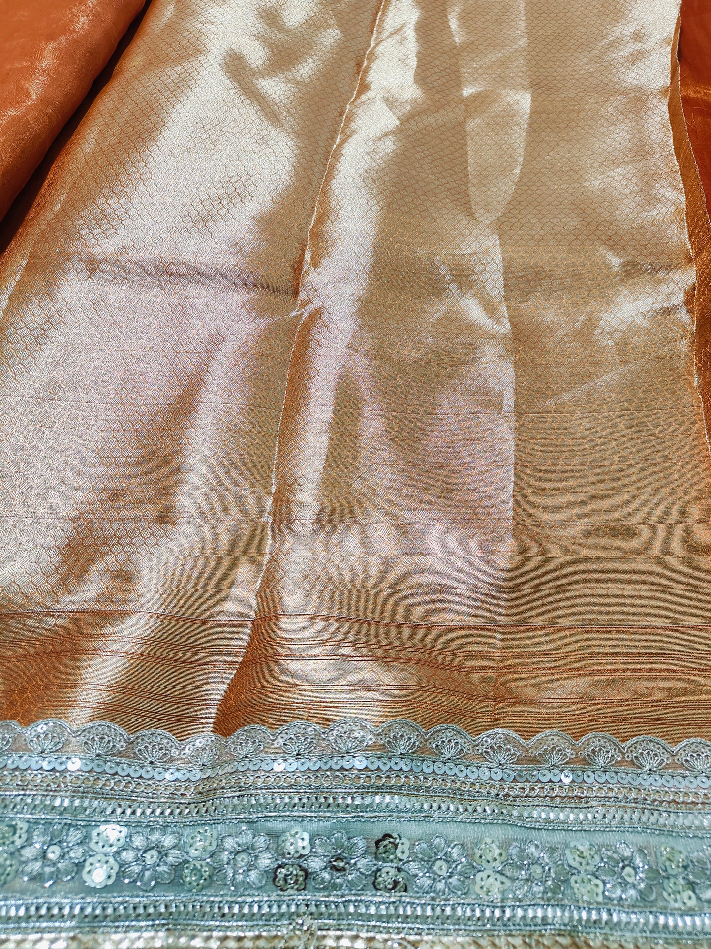 CELEBRITY INSPIRED RUST ORANGE PURE TISSUE KATHBAN SAREE