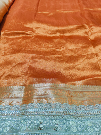 RUST ORANGE PURE TISSUE MAHARANI SAREE