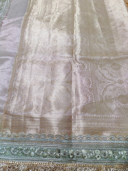 WHITE PURE TISSUE MAHARANI SAREE