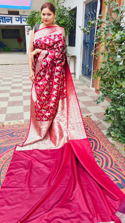 MAROON MASHRU KATAN SAREE