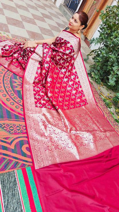 MAROON MASHRU KATAN SAREE