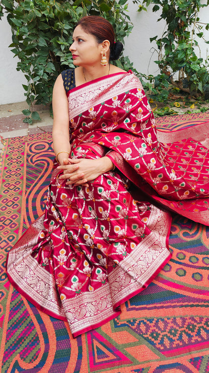 MAROON MASHRU KATAN SAREE
