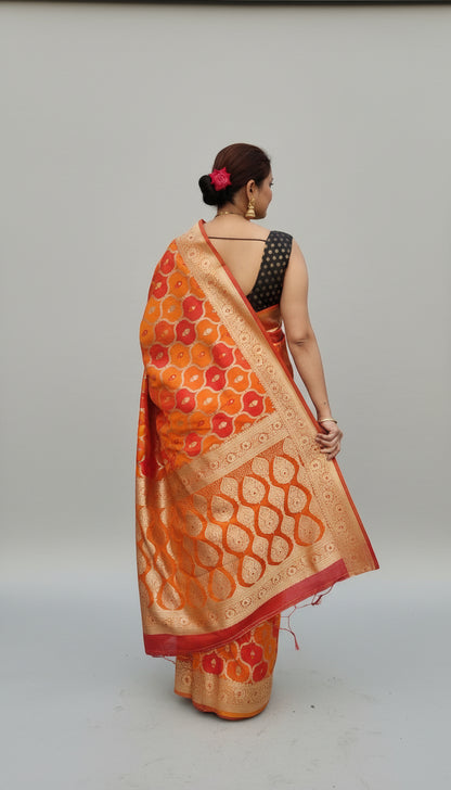 ORANGE RANKAT MASHRU KATAN SAREE