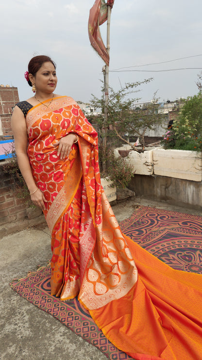 ORANGE RANKAT MASHRU KATAN SAREE