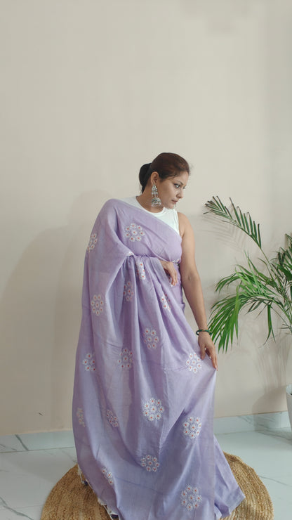 GREY  COTTON SAREES WITH EMBRIODERY